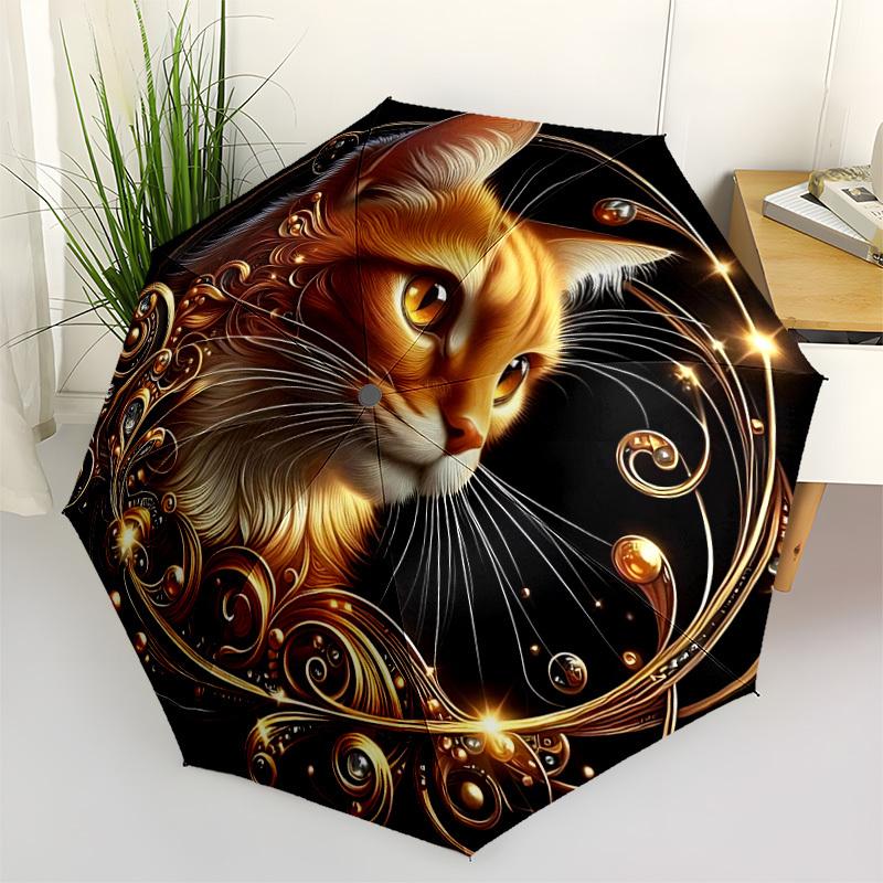 1pc Golden Feline Elegance Automatic Umbrella - Automatic Opening And Closing, Sturdy Iron Frame, Formal Occasions Yy251018145