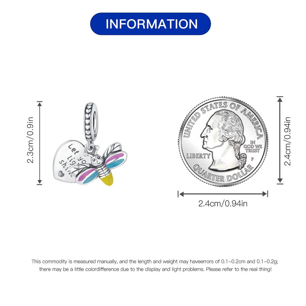 Copper Charms Original Luminous Glue-Bonded Firefly Pendant Beads Fit Bracelet Jewelry Diy Women Gift Accessory