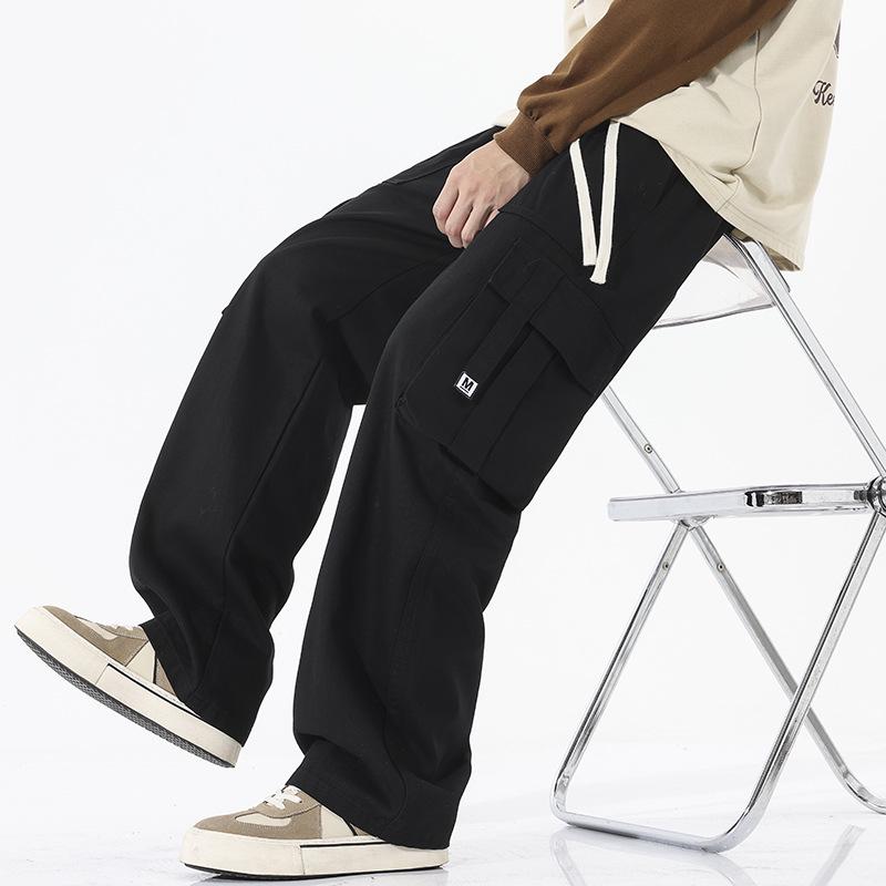 LKTM Men's Retro Multi-Pocket Cotton Drawstring Overalls - Loose Fit Casual Pants