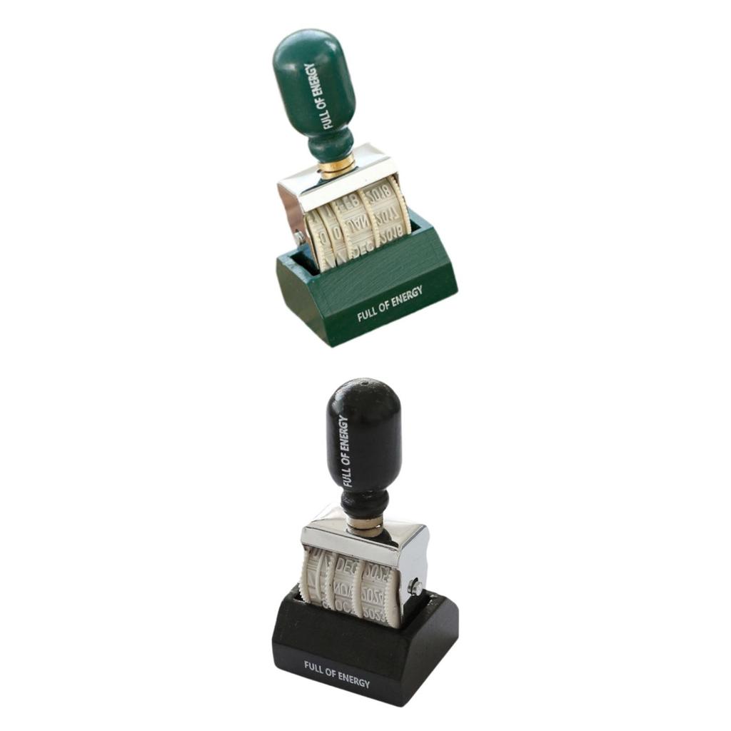 Rollers Date Stamp with Wooden Handle And Base Rolling Wheel