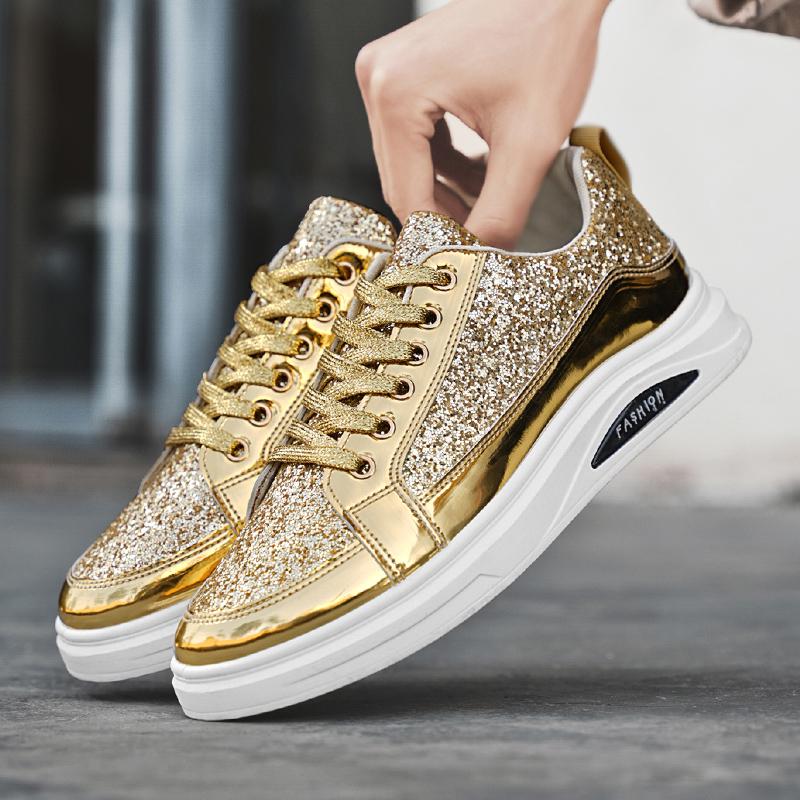 Men’s Gold Sports Shoes Casual Silver Street Style Running Sneakers Students Over Sized Black Skateboard Shoes