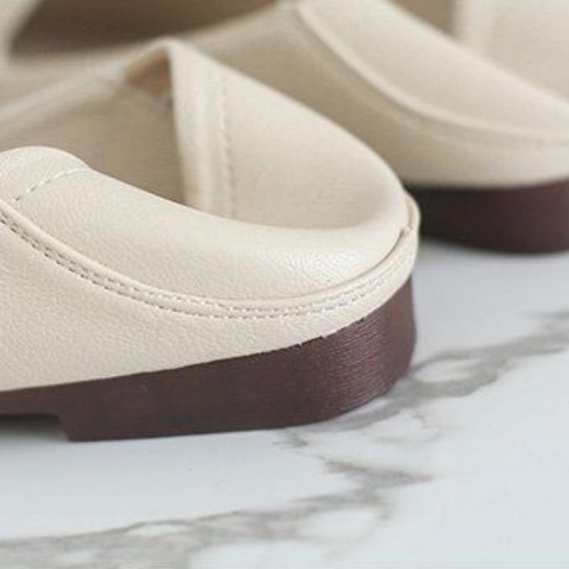 Damskor med fyrkantig tå, enfärgade, för damer, mjukt läder, mjuk sula, låg klack, halkfria, bekväma skor