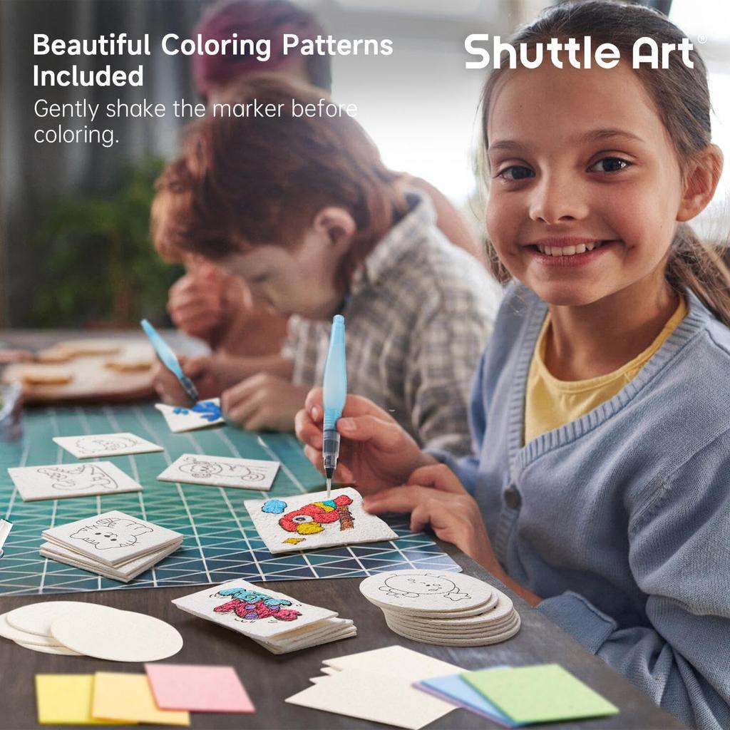 Shuttle Art Sponge Paper 68-Piece Set: 60 Water-Expanding Paper Sheets, 2 Water Brushes, 6 PVC Storage Bags, Refill Paper, Upgraded Version. Create Fl