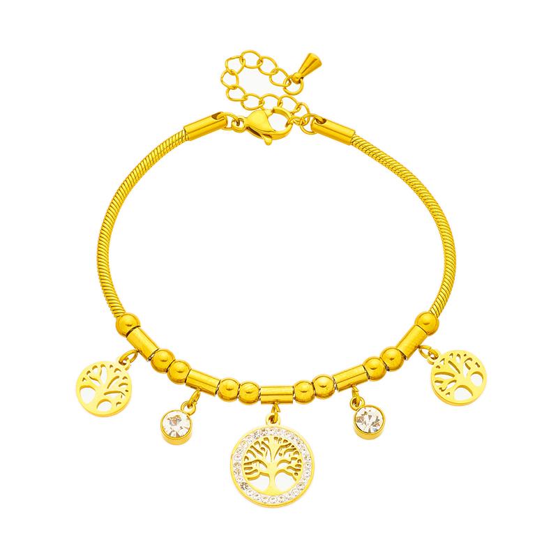 316L Stainless Steel New Fashion Fine Jewelry 9 Styles Beaded Zircon Stone Heart Eye Charm Thick Snake Chain Bracelets For Women