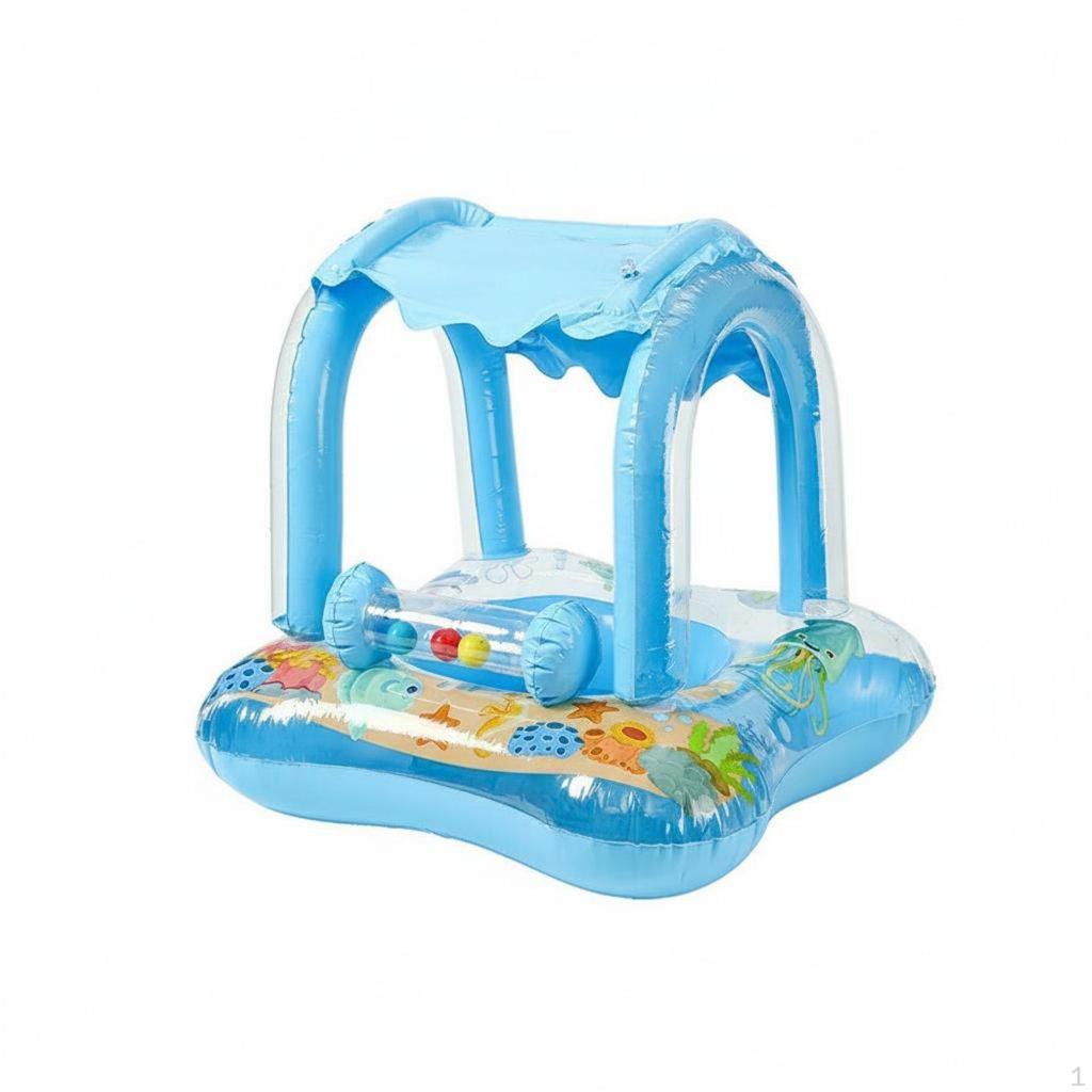 Inflatable Infant Water Lounger with Canopy Builtin Bell Toy Float