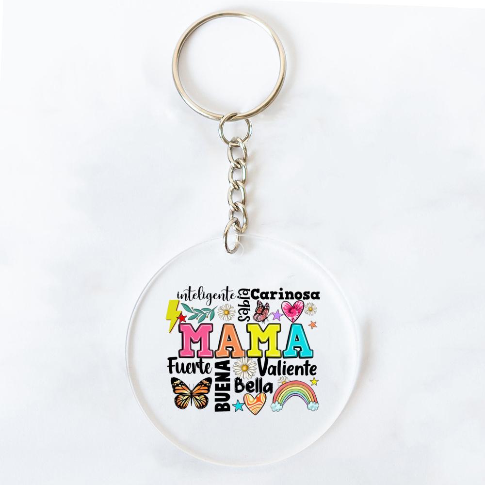 Intelligent Loving Brave Mother Spanish Print Keychain Circle Chain Acrylic Keyring Holiday Birthday Mother's Day Gift for Mama