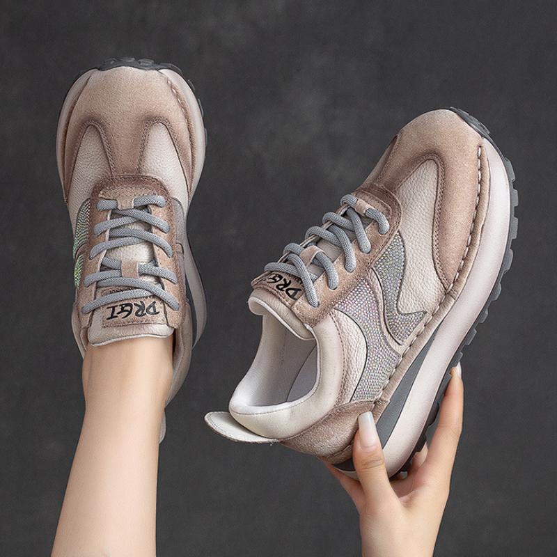 Johnature Pantofi cu șireturi din piele naturală, culori mixte, pentru femei, sport pentru timpul liber, cu talpă moale, pantofi confortabili