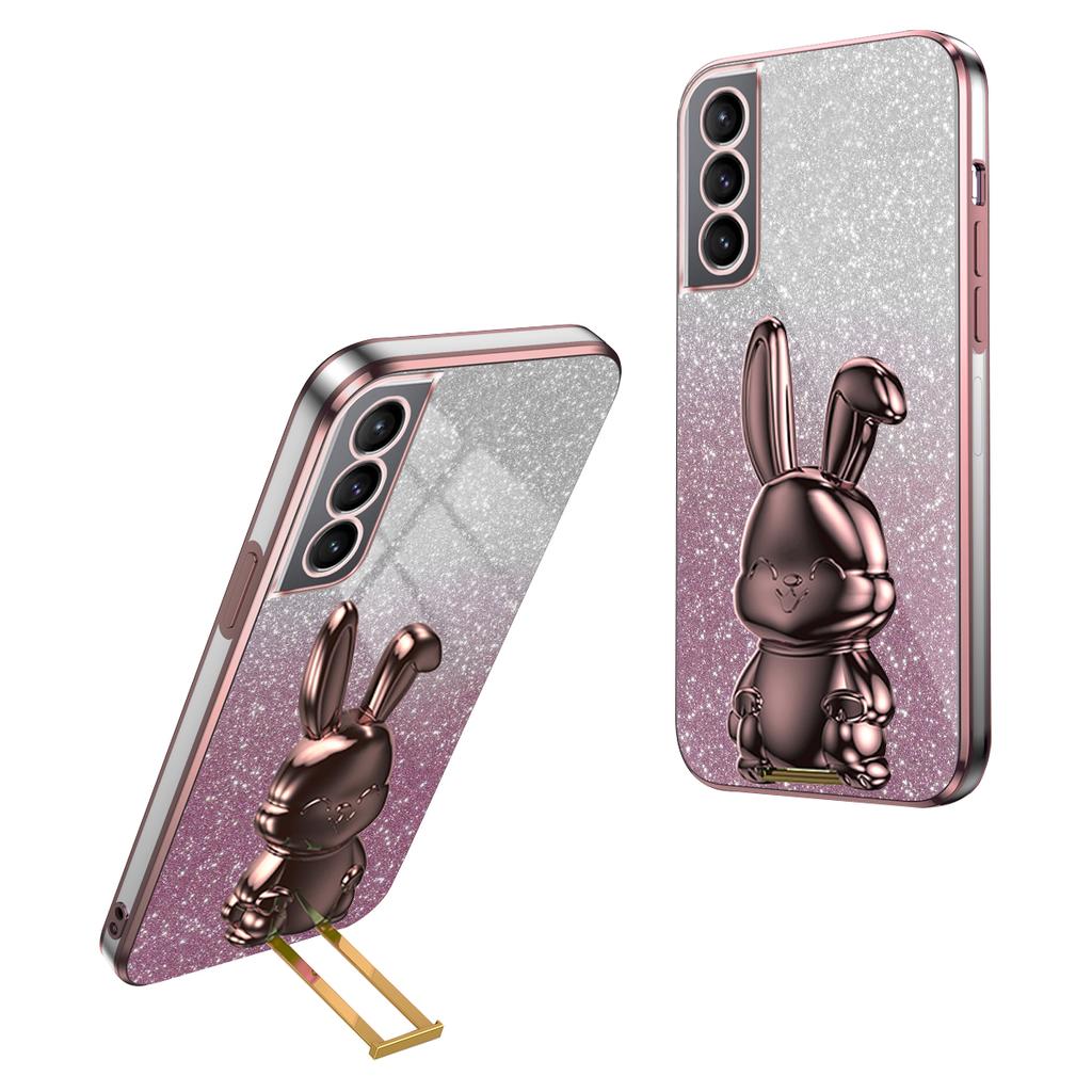 For Samsung Galaxy S21 FE 5G Cell Phone Case Glitter Cartoon Rabbit Cover with Kickstand