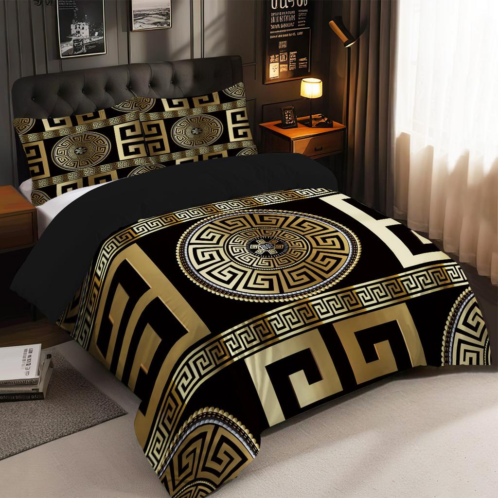 3pcs Duvet Cover Set King Size, Vintage Geometric European Round Duvet Cover, Soft, Comfortable , Bedding Set for Bedroom,Hotel