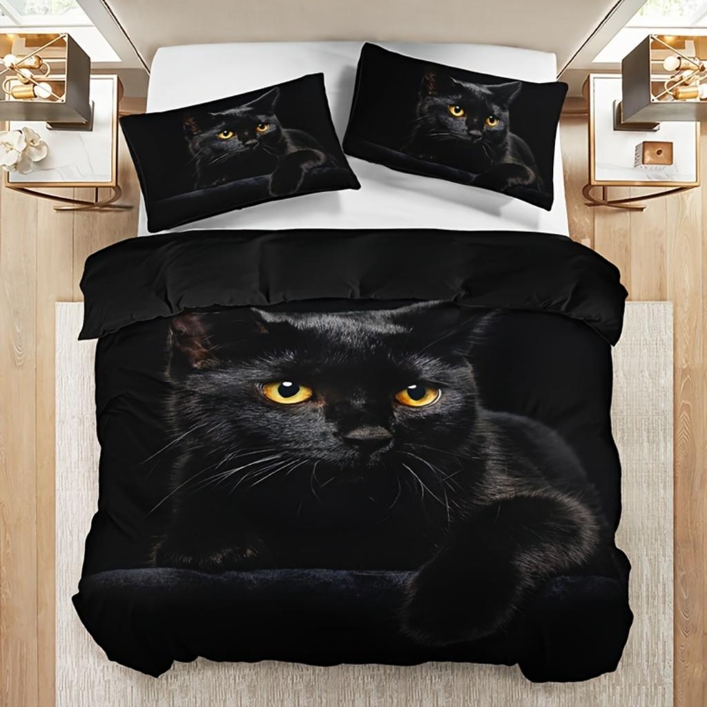 Black Cat Bedding Set Digital Printed Soft Comfortable Duvet Cover King Queen Twin Single Size for Bithday Gift Room Decoration