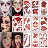 10 Sheets Halloween Tattoo Stickers, Realistic Terror Fake Bloody Wound Stitch Face Chest Scar Scab Waterproof for Halloween Masquerade Prank Makeup P