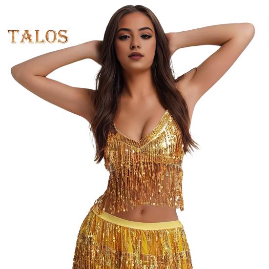 Frauen Sexy Funkelnden Pailletten Fransen Halter Top Ärmellose Bauchtanz Nachtclub Leistung Bh Glänzende Bronzing Weste