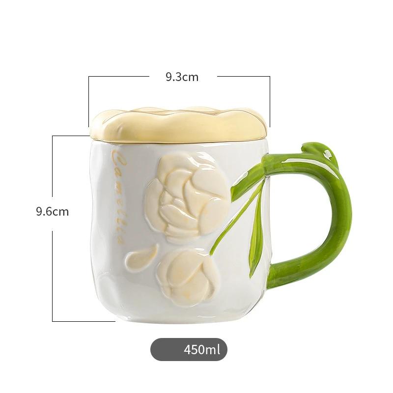 Relief Rose Flower Ceramic Mug Coffee Milk Cup Tea Cup Ins Style Hand-painted Design Couple Girl Romantic Drinkware Mug Gift