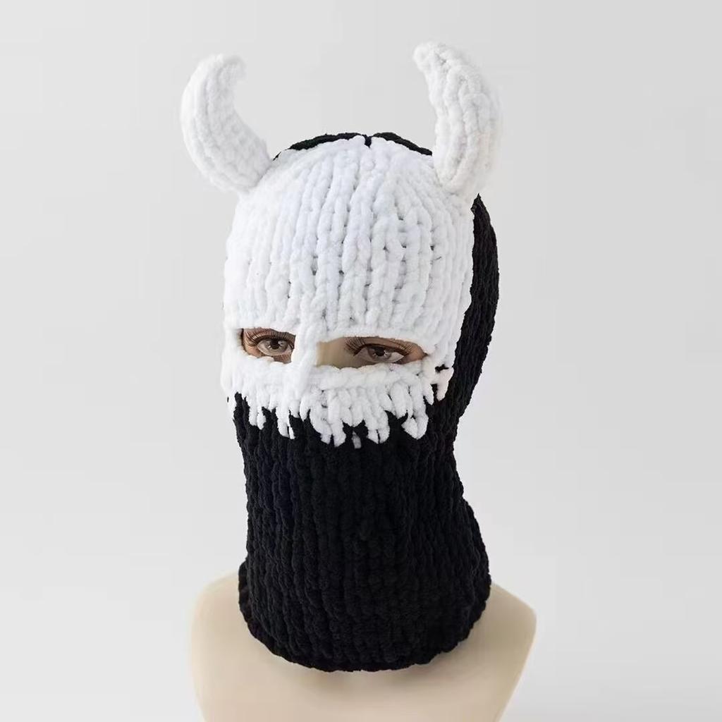 Japanese Popular Funny Devil Corner Crochet Knitted Beanie Hat Handmade Cute Long Ear Warm Cover Warm Wool Hat Spot