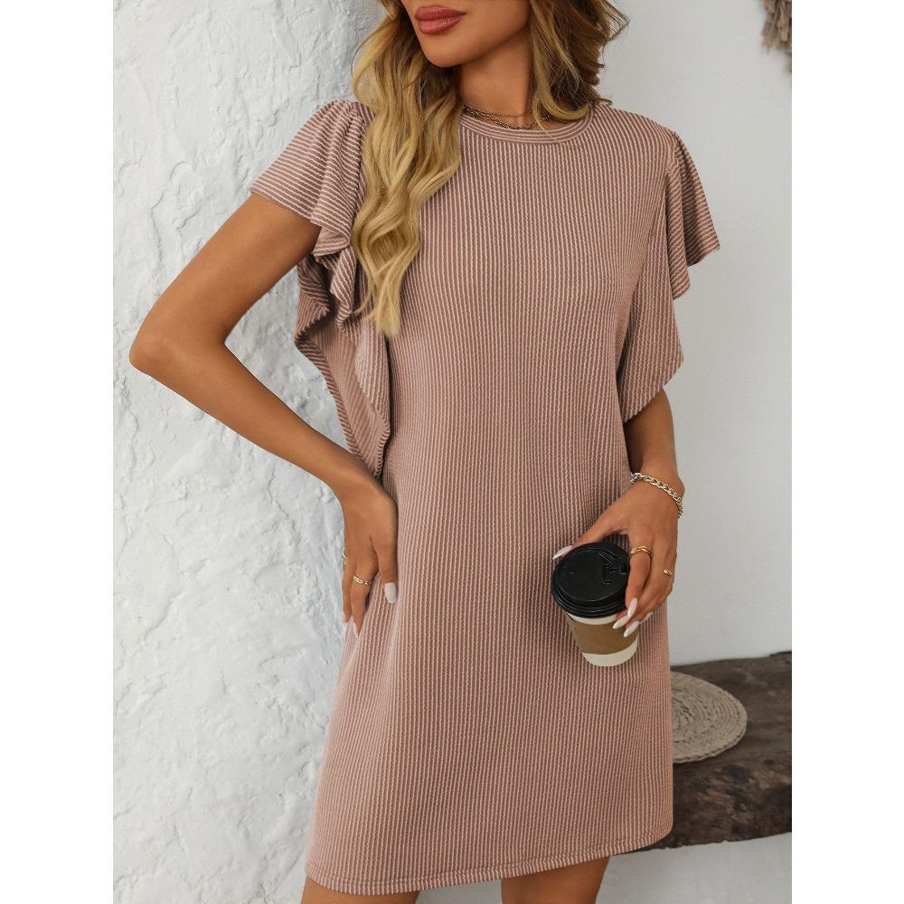 Summer New Women's Clothing Contrasting Color Twisted Strip Lotus Leaf Sleeve Mid Length Dress