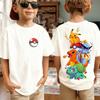 New Anime Pokemon Cosplay T Shirt Pure Cotton Short Sleeve Retro Loose Casual Family Matching Outfits For Men Women Kids