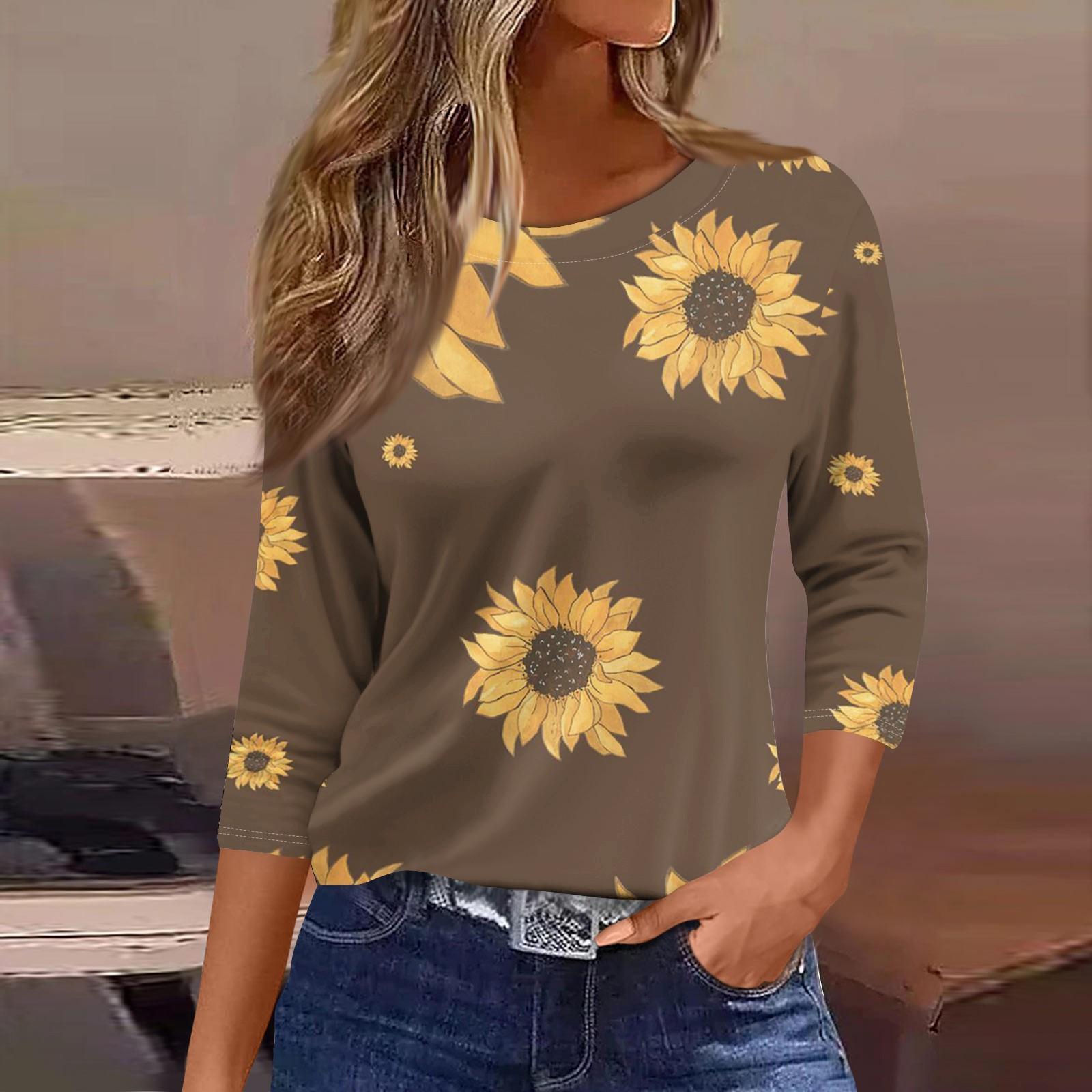 

Женские топы с рукавами 3/4, цветочный принт, винтажная мода, повседневные свободные рубашки с круглым вырезом больших размеров L