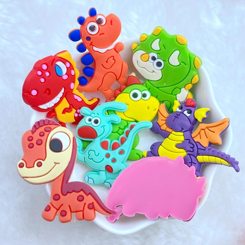 10pcs New Cute Cartoon Little Dinosaur Series PVC Flexible Glue Flat Back DIY Scrapbook Embellishment Phone Craft Decoration