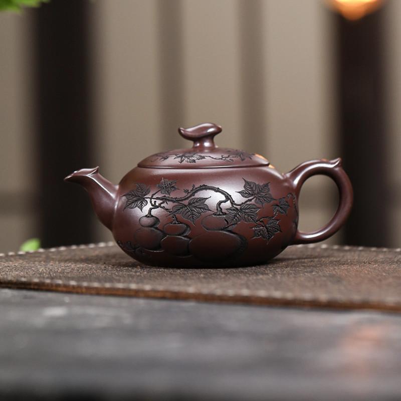 

210ml Chinese Yixing Purple Clay Teapot Handmade Gourd Pattern Tea Pot Tradition Household Beauty Kettle Teaware Zisha Tea Set