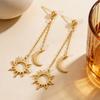 Bracelet réglable pour femme Asymétrique Design Soleil Lune Pendentif long Boucles d'oreilles pendantes Bijoux amincissants pour le visage