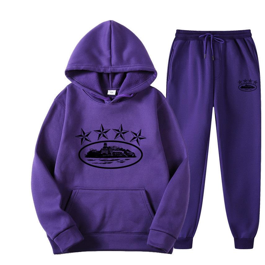 Corteiz Modny Luźny Zestaw Bluza Streetwear - Unisex Casualowy Styl Hip Hopowy Amerykański na Jesień
