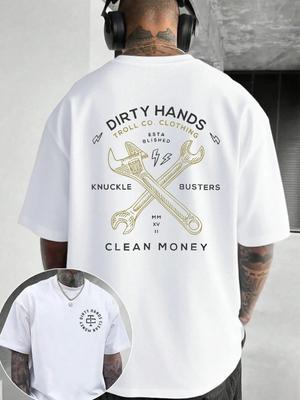 Męski T-shirt z nadrukiem Brudne ręce czyste pieniądze Do noszenia na co dzień Bawełniany Unisex Pomysł na prezent dla Niego dla Niej Moda Streetwear Top