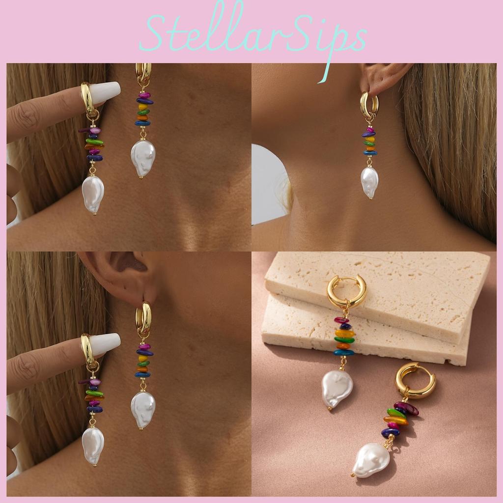 Fashionable Geometric Earrings With Colorful Stones And Imitation Pearls For Women