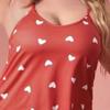 Plus-Size Women Pajama Set Nightgowns Cami Shorts Nightclothes  Sleeveless Nightwear Red Love Print Soft Sleepwear Summer
