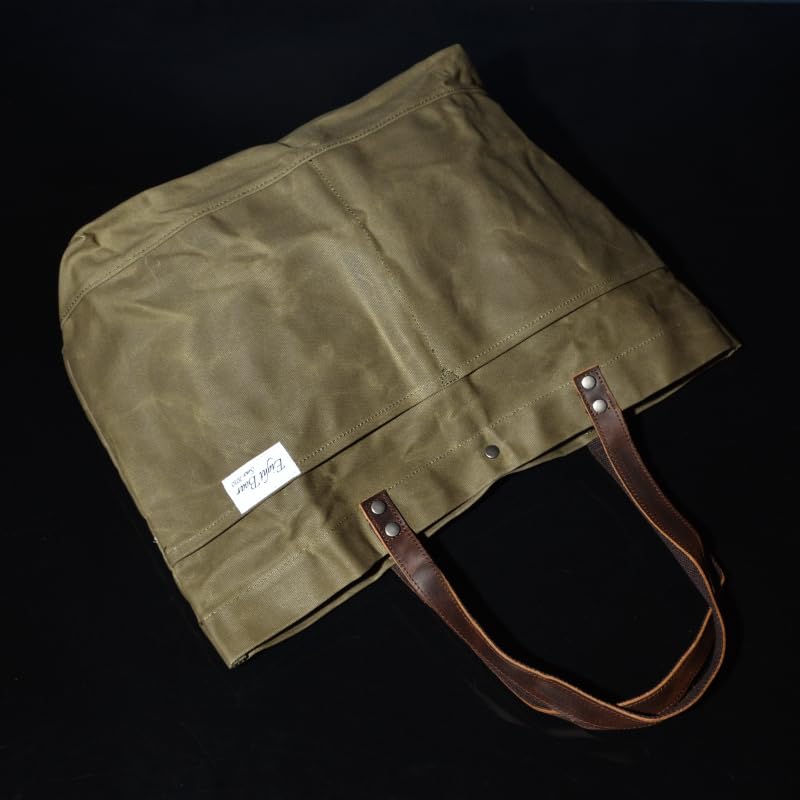 Eight Boar Big Size Dodeka Tote Bag, Genuine Cowhide Leather and Oilwax Canvas, Military-Style Boston Tote BagMother's Bag (Green)