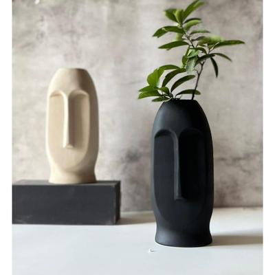 Ceramic Abstract Face Vase Combo Pack | Ceramic Flower Vase | Matte (Rough) Finish, 10 Inches (Black, White)