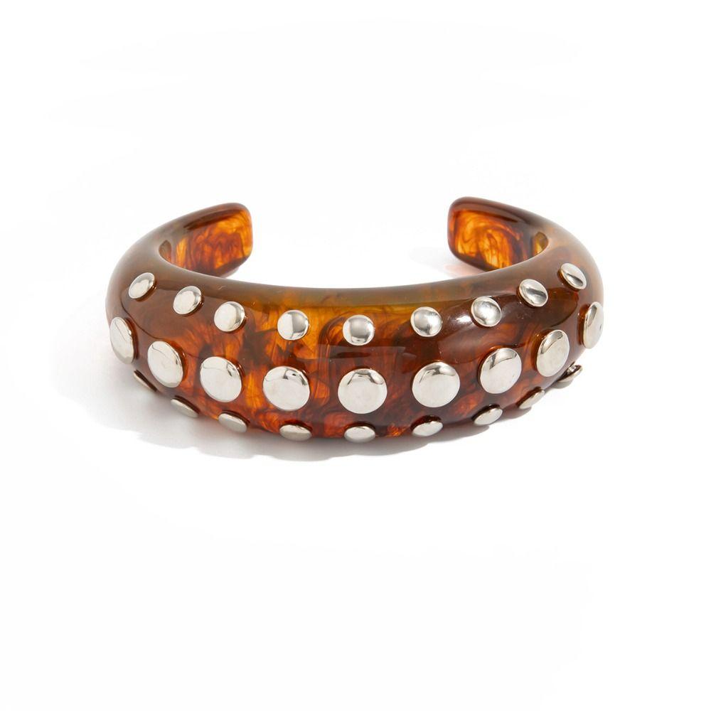 Minimalist Rivet Acrylic Bangle Punk Style Chunky Irregular Wide Bracelet Cuff Style Embellishment Open Bangle Decor Itemation