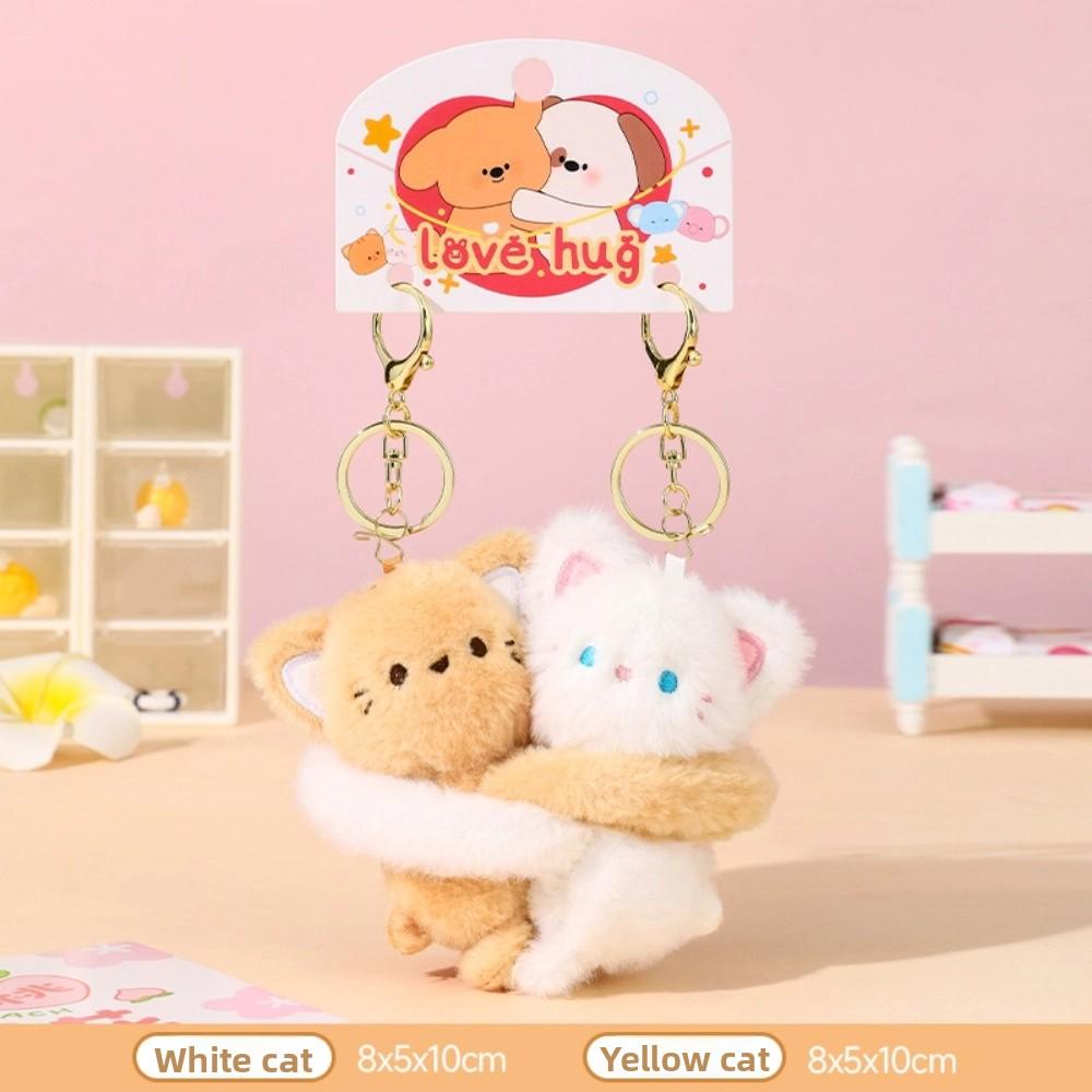 Stickable Couple Cartoon Keychains Stuffed Animal Plush Key Rings Cat Dog Plush Dolls  Men Women