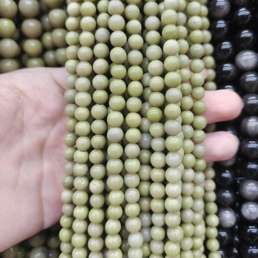 Alxa Stone Avocado Color Round Loose Beads for DIY Jewelry Making