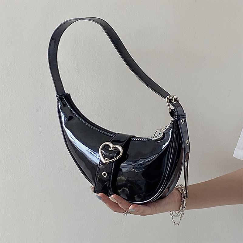 Lacquer Leather Bag Spicy Girl Style New Simple Underarm Bag Women Black Handbag High Grade Single Shoulder Bag