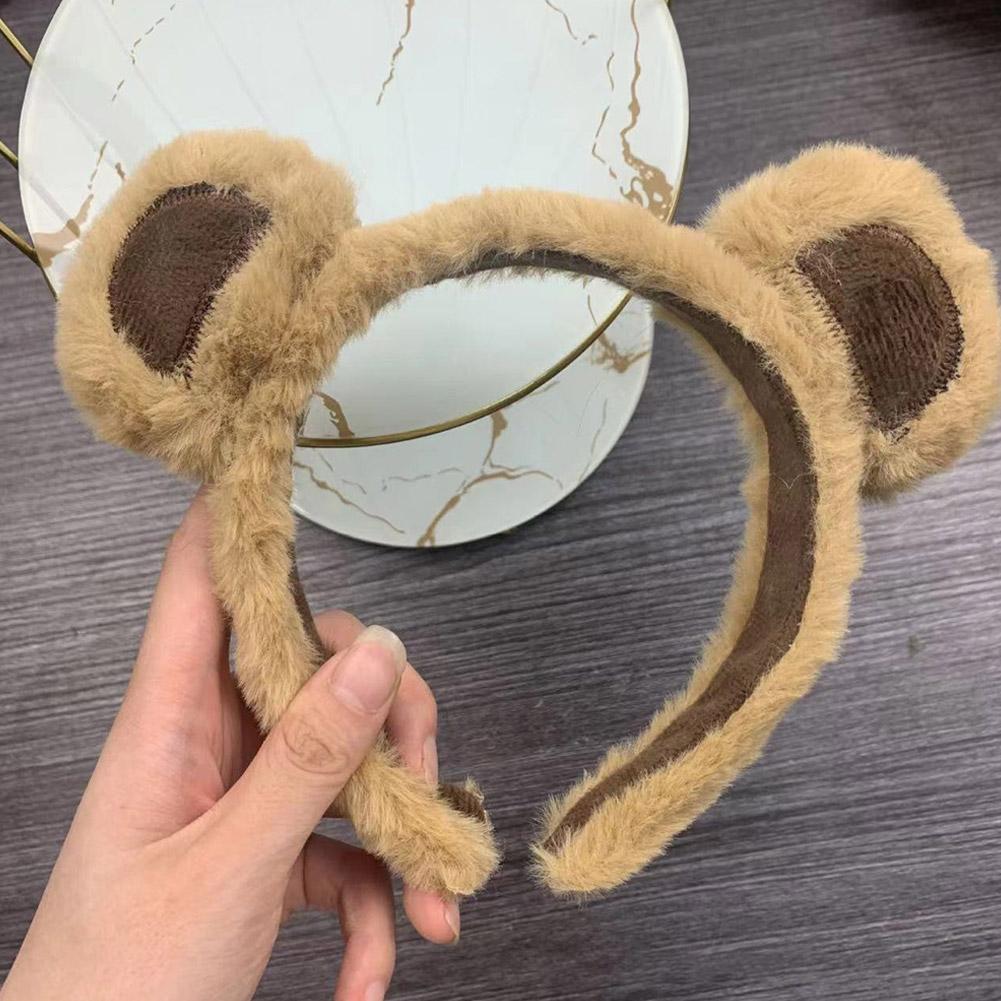 Cartoon Bear Ears Hairband Women's Face Wash Hair Clip Rabbit Velvet Cute Plush Bear Ears Hairband Girl's Hair Accessory