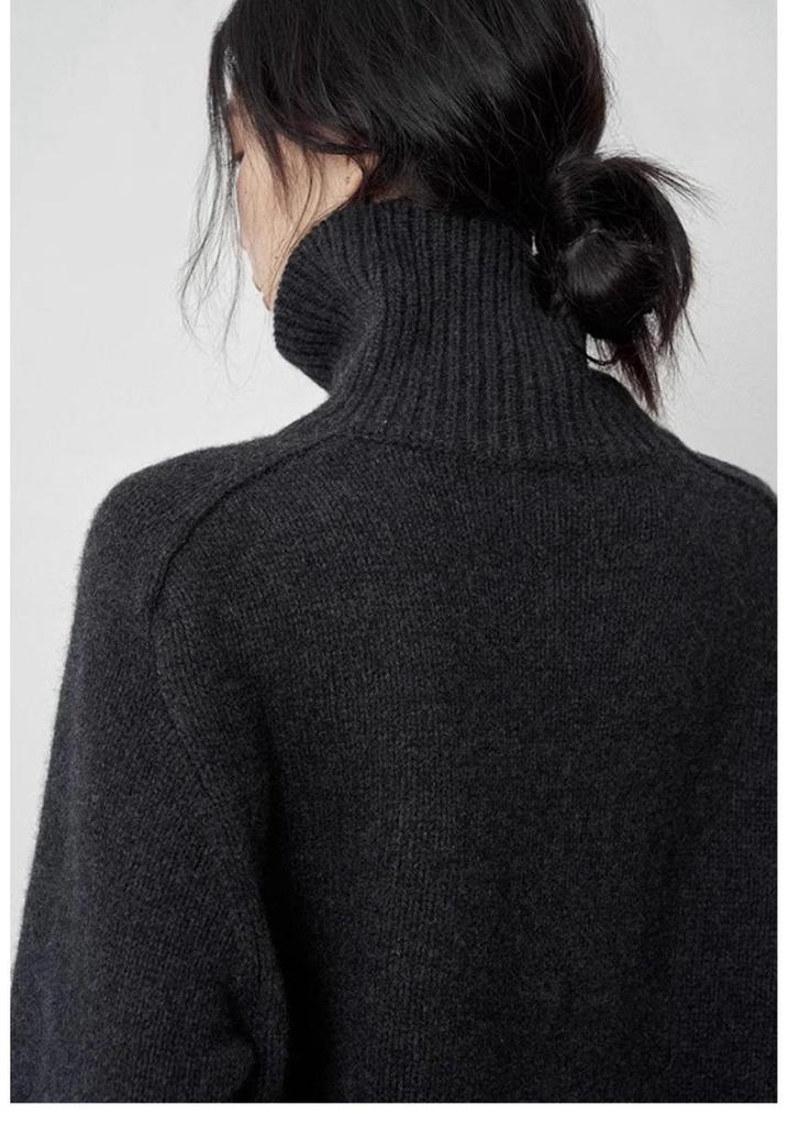 2025 Women's European Style High Neck Wool Sweater - Loose, Thick, and Cozy for Winter