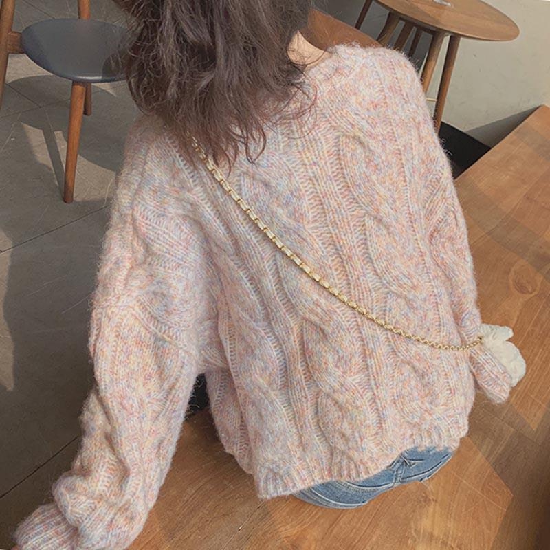 Fashion O Neck Long Sleeve Knitted Twist Pullover Women Sweater Autumn/winter Thickened Short Sweet Outerwear Top Casual Simple Loose Clothing