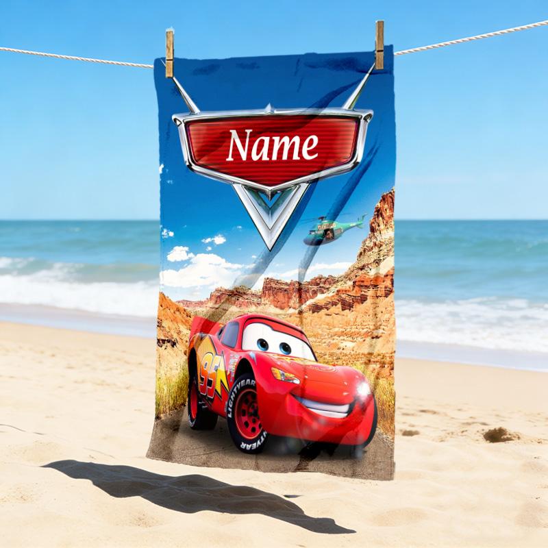 Custom Name Car Adventure Stylish Digital Printing Beach Towel Quick‑Drying Absorbent Blanket for Beach Pool Gym Travel