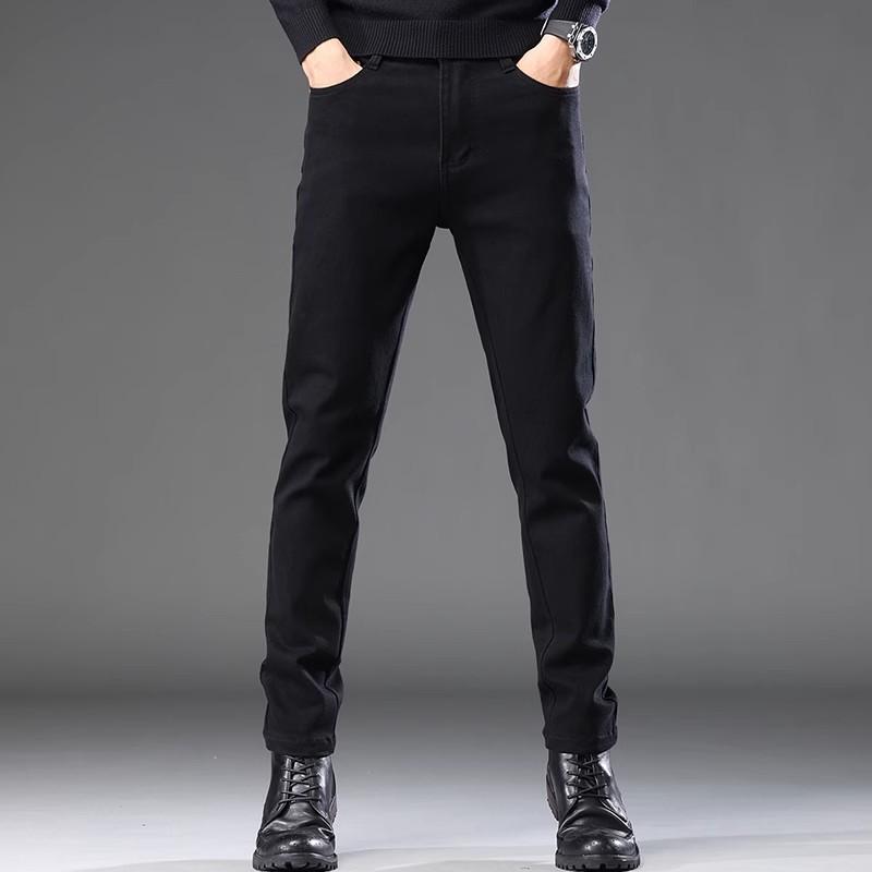 

Осень-зима джинсы мужские модные облегающие прямые повседневные джинсовые брюки мужские однотонные узкие джинсы брюки полной длины мужские 30 ясень черный