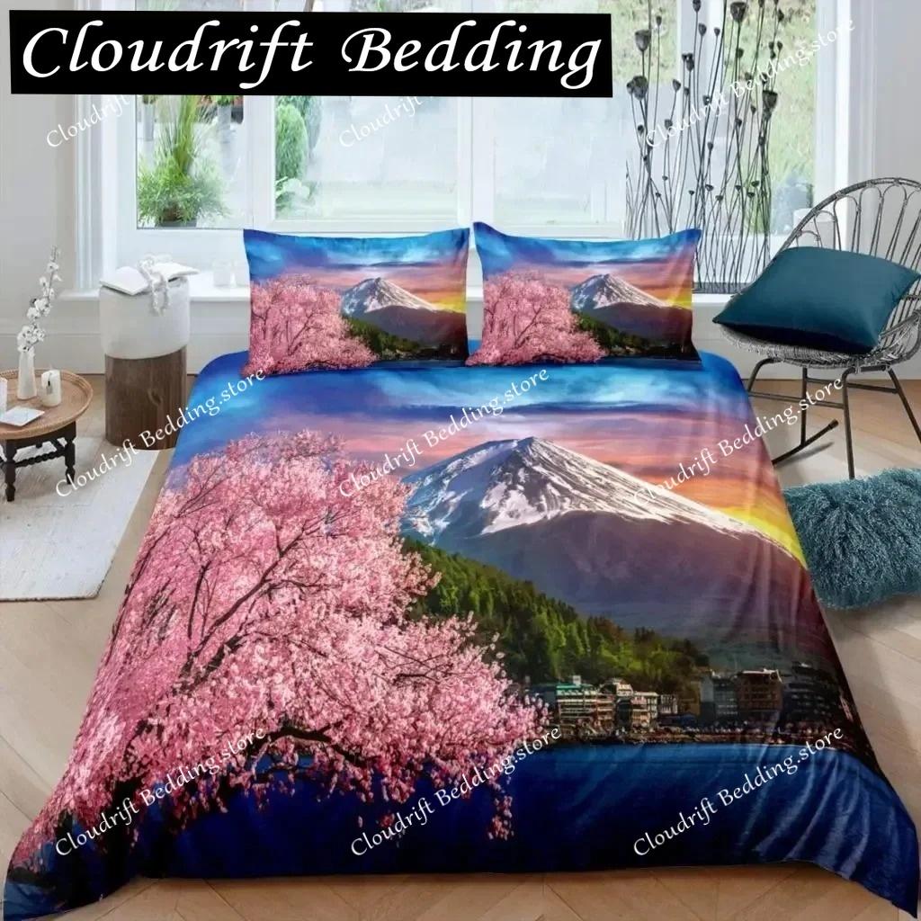3D Mount Fuji Duvet Cover Set Lake and Mountain Comforter Microfiber Natural Scenery Bedding Set Summer Vacation Quilt Cover
