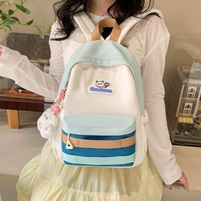 Schoolbag1011 New Small Fresh Contrasting Color Schoolbag Light Casual Outdoor Backpack Junior High School Backpack College Style