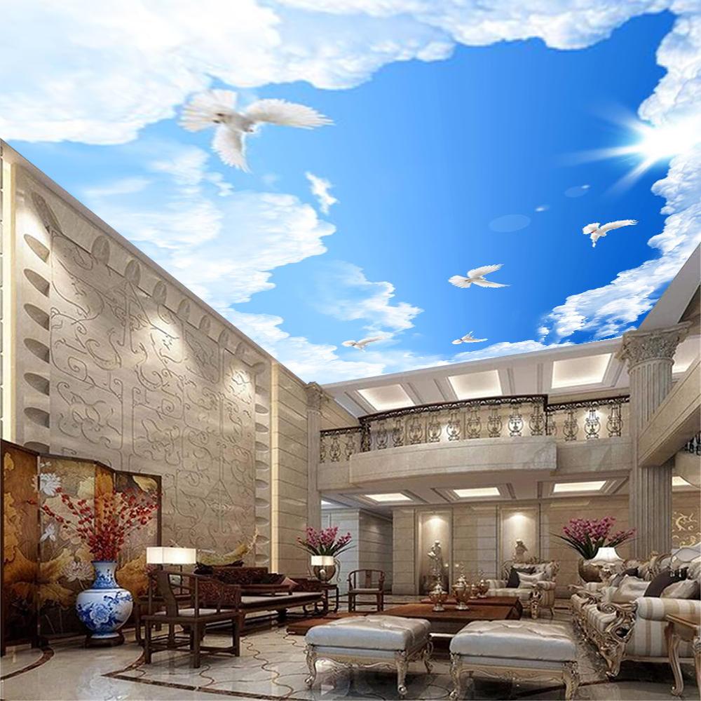 

Потолочные обои 3d Стерео Голубое небо Фреска Белое облако Обои Голубь Природный пейзаж Потолочная фреска Подходит для гостиной спальни 200 cm(W) x 140 cm(H)