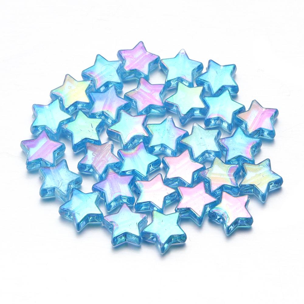 100pcs/Lot AB Plated Pentagram Star Acrylic Beads For Jewelry Making Five Pointed Star Beads DIY Bracelet Necklace Loose Beads