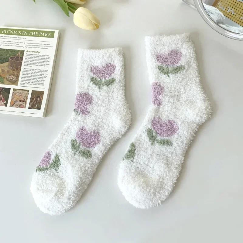 

Японские милые носки Kawaii, осенне-зимние, толстые, теплые, мягкие, плюшевые, женские носки, коралловый флис, термобелье для дома, носки для сна на полу One Size