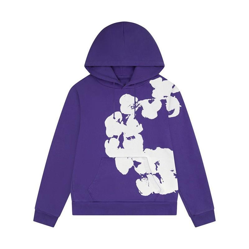 Mens Hooded Pullover Sweatshirt Cotton Floral Print Casual Streetwear