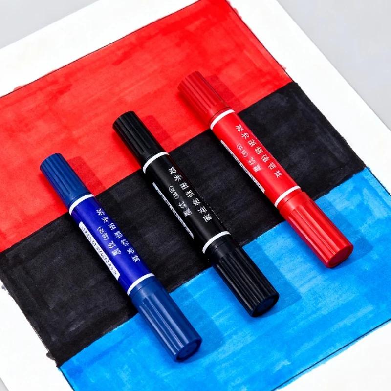 5pcs Black Red Blue Oil Marker Pens Double Headed Permanent Markers 2mm/6mm Waterproof Quick-Drying Marker Pens for Stationery