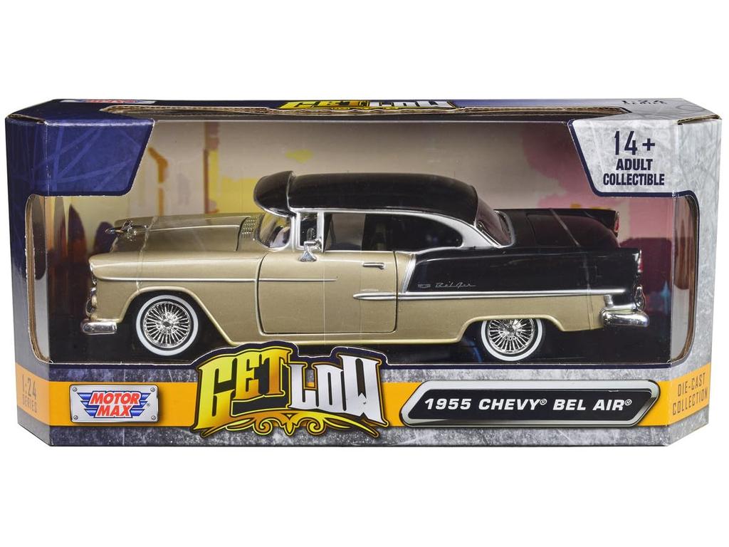 MOTOR MAX Scale Chevrolet Bel Air Hardtop 1955 Lowrider Diecast Model Car 79031 1/24 Beige/Black