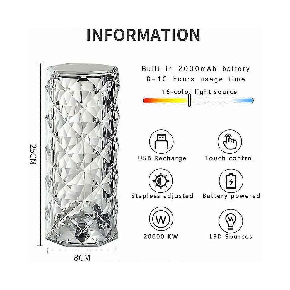 Diamond Crystal Table Lamp, 16 Colors Touch USB Charging Bedside Table Lamp Remote Control Bedside Lamp
