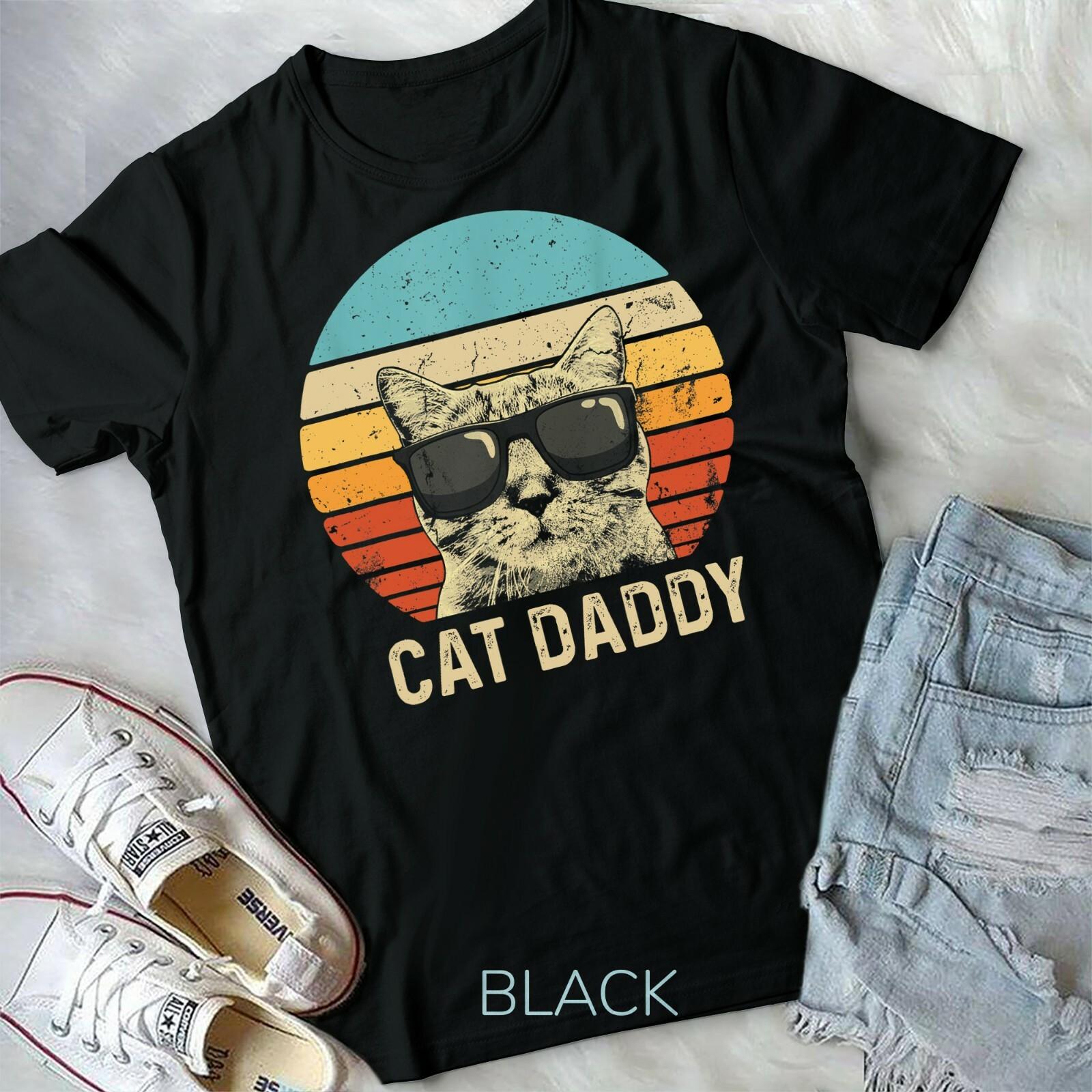 Mens Vintage Cat Daddy Shirt Funny Cat Lover Gift Cat Dad Fathers Unisex T-shirt XXL