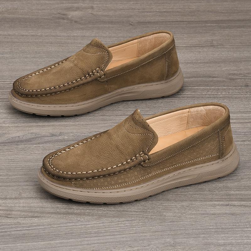 Men s Genuine Leather Slip-On Casual Shoes - Soft, Durable, and Comfortable 39 хаки